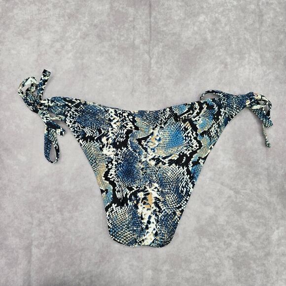 Shade & Shore Blue Black Animal Print Medium Triangle Tie Bikini Bottom Swimwear - Picture 2 of 7